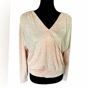 NWT Gap Long Sleeve Faux Wrap Top in Pink Slipper, Size Medium, Cottagecore